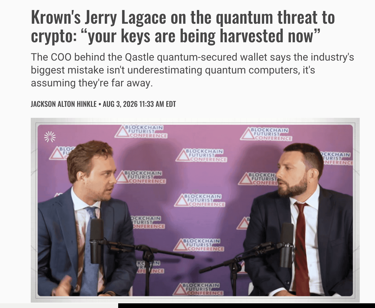 Jerry Lagace in TheStreet: Why the Quantum Threat to Crypto Starts Before Quantum Computers Arrive